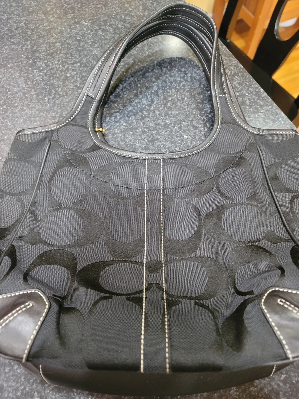 Coach Black Signature Canvas Shoulder Bag with Gold-Tone Accent